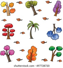 Set of various tree doodles vector art