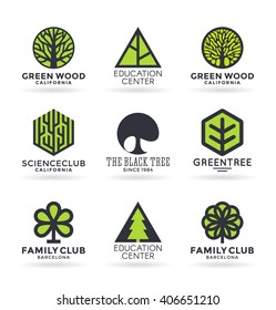 Set of various tree symbols and logo design elements 
