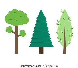 Set of various trees. Tree icons set in a  flat style. Vector illustration
