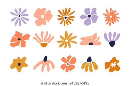 Conjunto de varios garabatos de moda, coloridas hojas básicas dibujadas a mano, flores. Abstractas Ilustración vectorial contemporánea con aislados Elementos de arte.