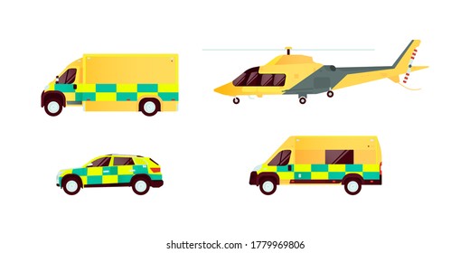 Set of Various Type of Ambulance  Vehicles. Modern Flat Style Vector Illustration.