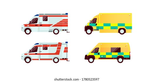 Set of Various Type of Ambulance Vehicles. Modern Flat Style Vector Illustration.