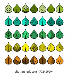 Set of various type colorful nature leafs. flat icon Vector illustration.