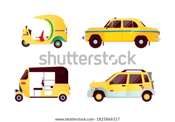 Set of Various Type of Taxi Vehicle. Modern\
Flat Style Vector\
Illustration.