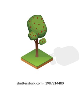 Set of various type wood isolated on white background. Green plant for isometric landscape public park or garden. Landscape constructor element. Vector icon for infographics or game