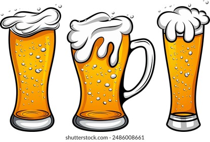 Set of Various types of beer glasses, hand drawn vector illustration