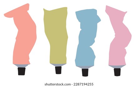 A set of various types of cosmetics, makeup, and beauty product tube package illustrations.