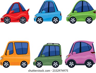 A set of various types of cutely deformed cars