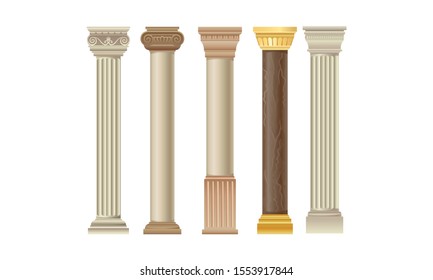 Set Of Various Types Of Different Columns Vector Illustration