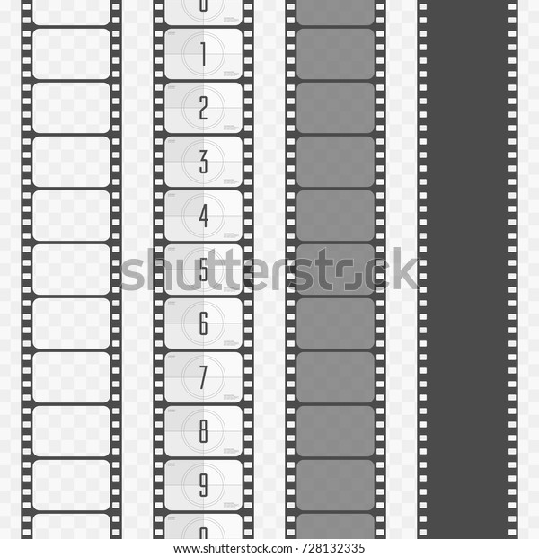 透明な背景に各種のフィルムストリップのセット カメラと映画のコンセプト フィルムのカウントダウン番号 ベクターイラスト Eps10 のベクター画像素材 ロイヤリティフリー