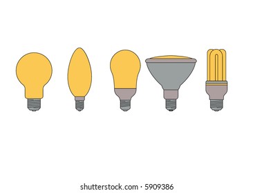 set of various types of light bulbs with 2 energy efficient bulbs