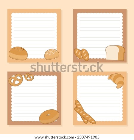 a set of various types of little cute bread notepad, vector illustration