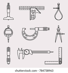 Set of various types of measure tool icon, vector thin line