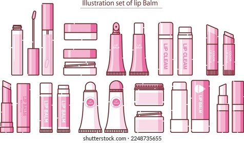 A set of various types of monochromatic lip balm illustrations.