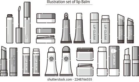 A set of various types of monochrome lip balm illustrations.ｚｚ