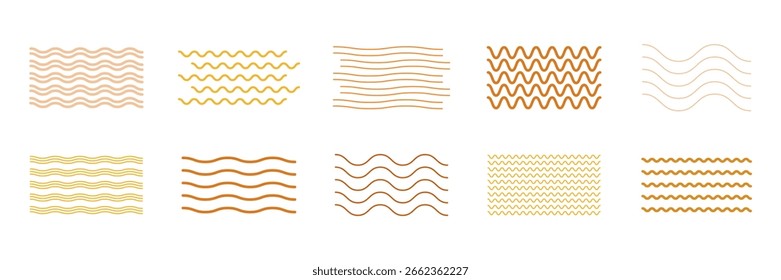 Conjunto de varios tipos de pasta, estilo geométrico. Líneas finas Patrones de spagetti o ramen. Ilustración vectorial  