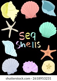 set of various types of pastel colored shells