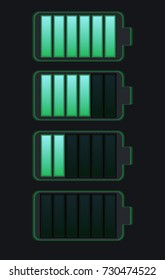 Set of various types of transparent batteries charge. Vector element for mobile phone interface, elements of the site and your design