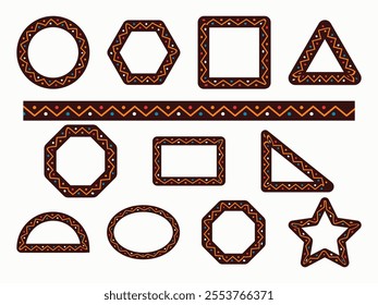 Set of various types of tribal frame border shape vector illustration designs.