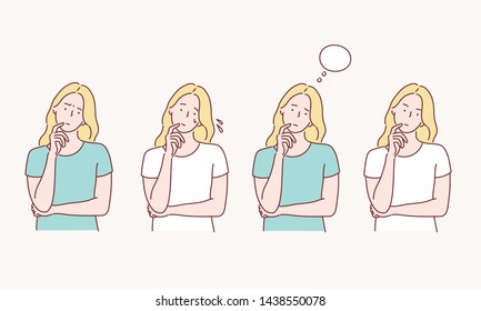 Set of various unhappy woman. Hand drawn style vector design illustrations.