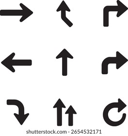 Conjunto de varios Vector de silueta de flecha única con fondo blanco