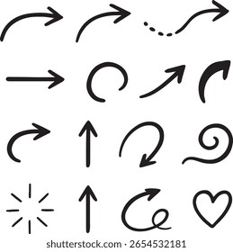 Conjunto de varios Vector de silueta de flecha única con fondo blanco