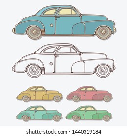 Set of Various Unique Classic Car in Different Colors