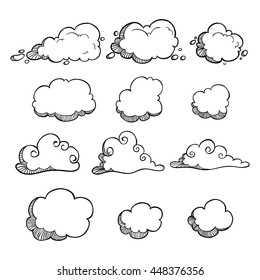 Set of various unique clouds on white background