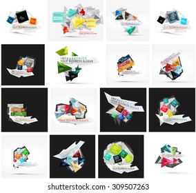Set of various universal geometric layouts - backgrounds banner advertising layouts - templates, identity. Square, triangle, wave circle or swirl shape design