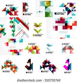 Set of various universal geometric layouts - backgrounds banner advertising layouts - templates, identity. Square, triangle, wave circle or swirl shape design