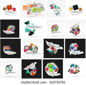 Set of various universal geometric layouts - backgrounds banner advertising layouts - templates, identity. Square, triangle, wave circle or swirl shape design