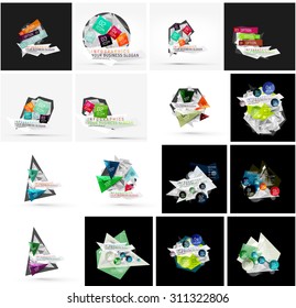 Set of various universal geometric layouts - backgrounds banner advertising layouts - templates, identity. Square, triangle, wave circle or swirl shape design