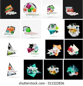 Conjunto de varios diseños geométricos universales - diseños de banner de fondo - plantillas, identidad. Diseño cuadrado, triángulo, círculo ondulado o forma giratoria