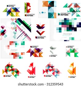 Set of various universal geometric layouts - backgrounds banner advertising layouts - templates, identity. Square, triangle, wave circle or swirl shape design
