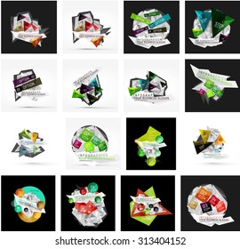 Set of various universal geometric layouts - backgrounds banner advertising layouts - templates, identity. Square, triangle, wave circle or swirl shape design