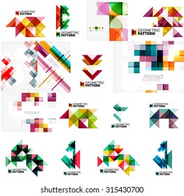 Set of various universal geometric layouts - backgrounds banner advertising layouts - templates, identity. Square, triangle, wave circle or swirl shape design