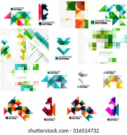 Conjunto de varios diseños geométricos universales - diseños de banner de fondo - plantillas, identidad. Diseño cuadrado, triángulo, círculo ondulado o forma giratoria
