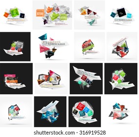 Set of various universal geometric layouts - backgrounds banner advertising layouts - templates, identity. Square, triangle, wave circle or swirl shape design