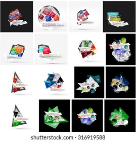 Conjunto de varios diseños geométricos universales - diseños de banner de fondo - plantillas, identidad. Diseño cuadrado, triángulo, círculo ondulado o forma giratoria