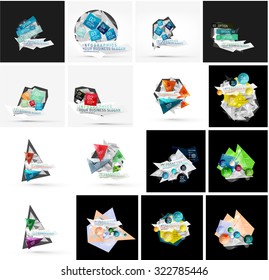 Set of various universal geometric layouts - backgrounds banner advertising layouts - templates, identity. Square, triangle, wave circle or swirl shape design
