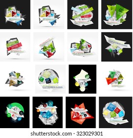 Set of various universal geometric layouts - backgrounds banner advertising layouts - templates, identity. Square, triangle, wave circle or swirl shape design