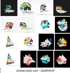 Conjunto de varios diseños geométricos universales - diseños de banner de fondo - plantillas, identidad. Diseño cuadrado, triángulo, círculo ondulado o forma giratoria