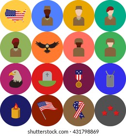 Set of various USA  veteran day graphics, icons or badges and design elements