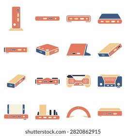 Set of various usbc docking stations and port replicator icons