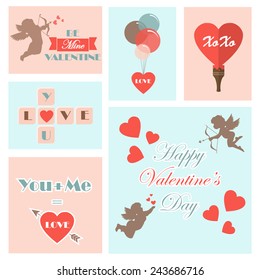 Set of various valentine's cards. Vector illustration
