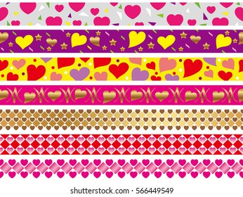 A set of various Valentine's Day border patterns. Each and every one of these patterns is designed so that you can connect them laterally and create seamless patterns.