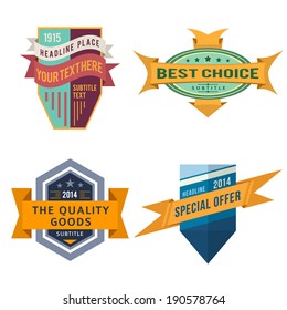 set of various vector design retro color ribbon logo labels and vintage style shield badge banners