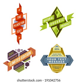 set of various vector design retro color ribbon labels and futuristic style badge banners