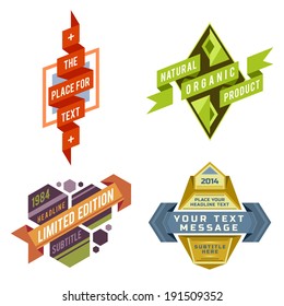 set of various vector design retro color ribbon labels and futuristic style badge banners