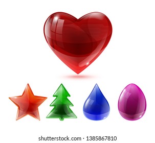 Set of various vector glass items - heart, star, christmas tree, water drop, egg